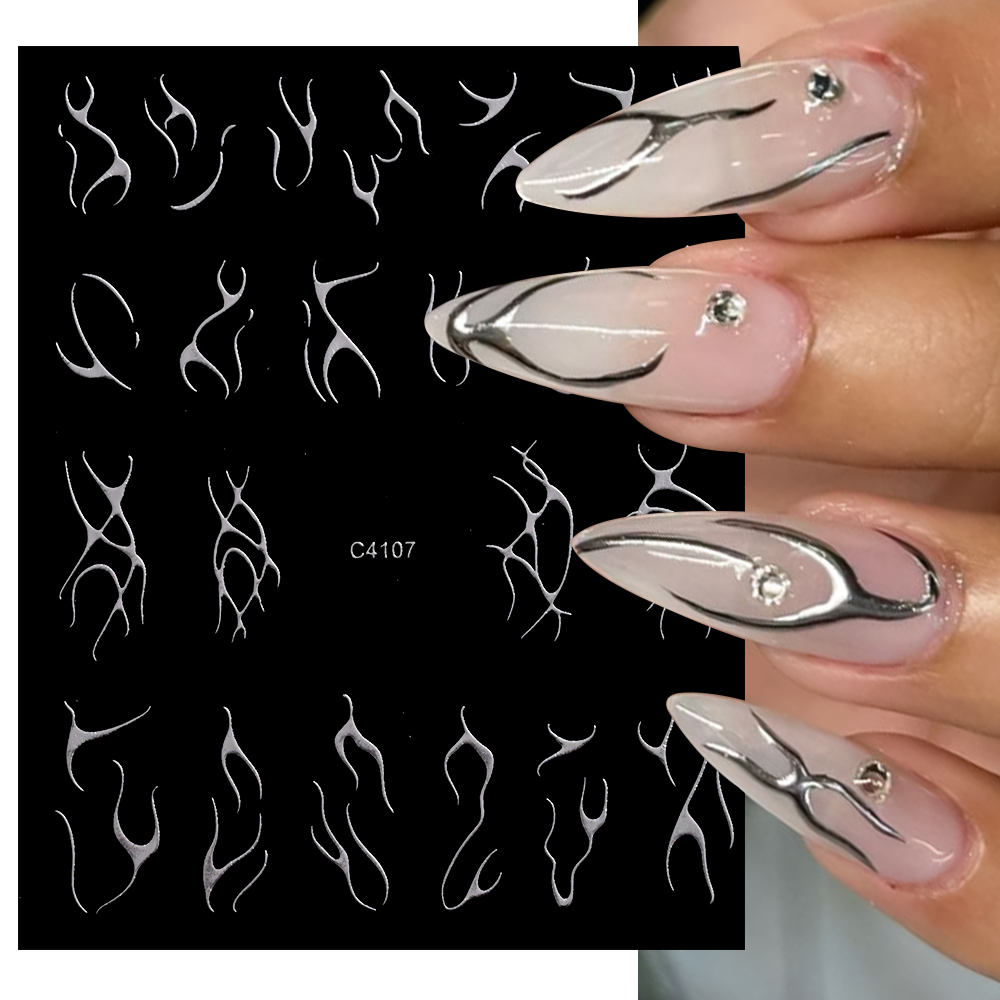 Gold Foil Flakes - 3D Silver Flame Nail Sticker, Ouro