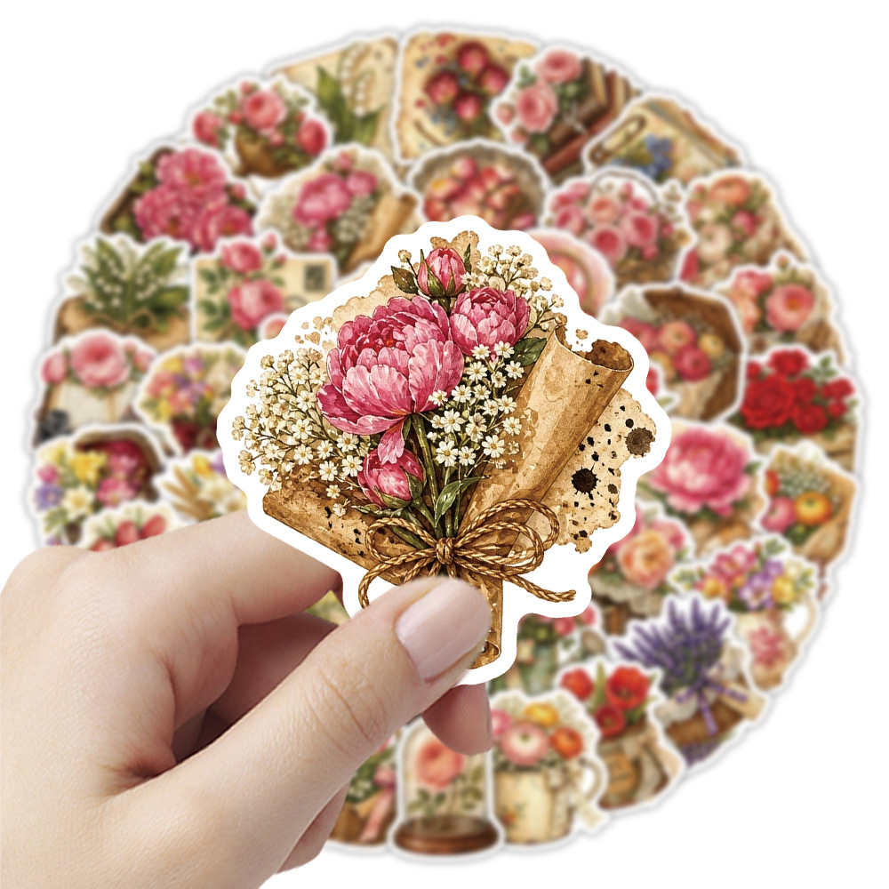 Dried Flower Bulk - 50 Adesivos Florais Vintage Retrô com