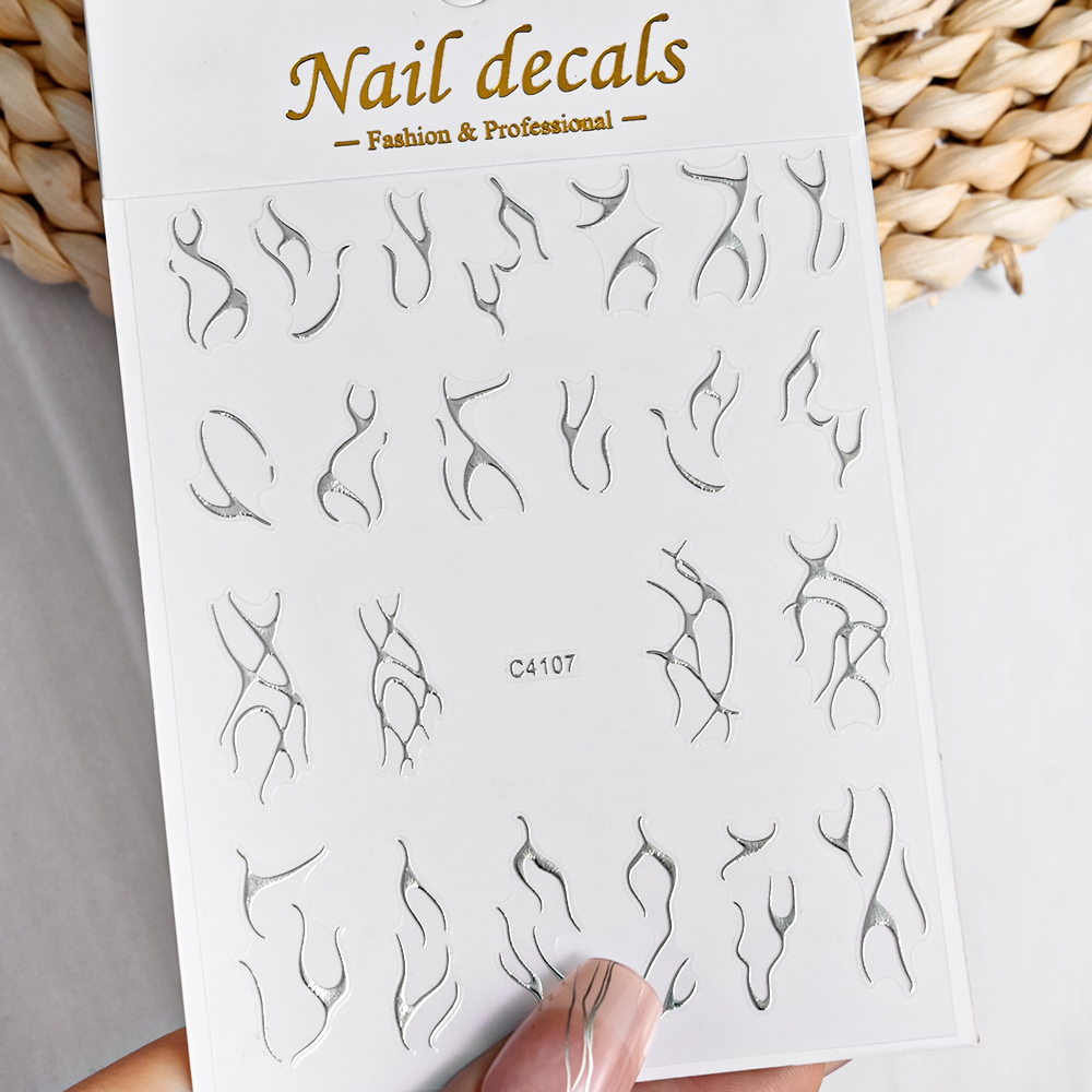 3D Silver Flame Nail Sticker,  - Gold Foil Flakes avaliação e preço